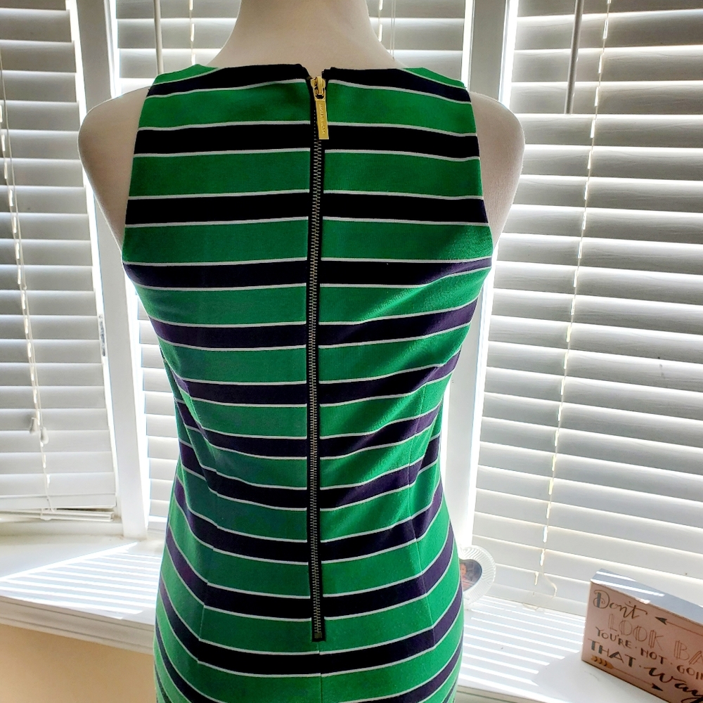 Cute size small women bright green,navy blue and white stripped dress
